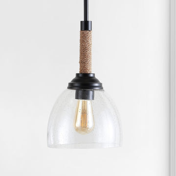Alys 7.63" Adjustable Rope Wrap Modern Rustic Iron/Glass LED Pendant - JONATHAN Y